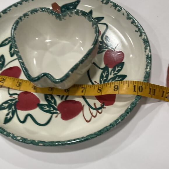 Vintage Chaparral Pottery Apple shaped dip bowl attached to 10" plate. - Picture 3 of 4